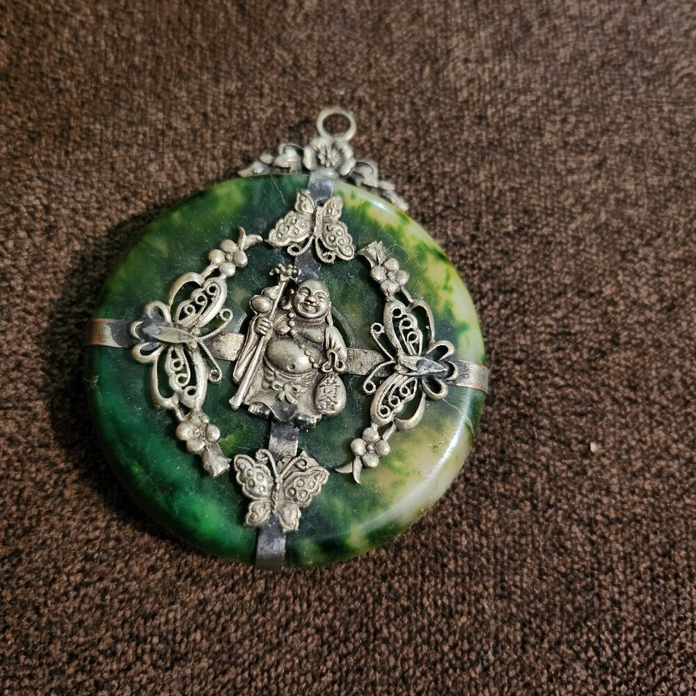 Chinese Jade and Silver Pendant, "Buddha Motif"